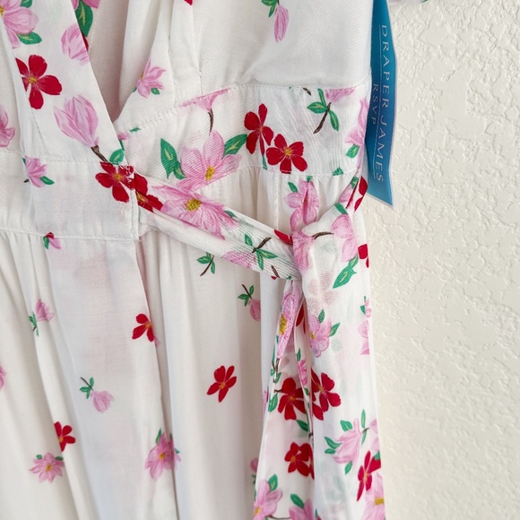 Draper James RSVP Floral Wrap Midi Dress Puff Sleeve White Pink Red M - Picture 5 of 9
